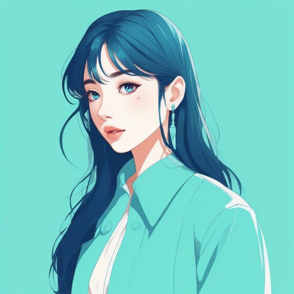 海洋系极简头像：水滴元素少女与清爽低饱和纯色背景AI生成