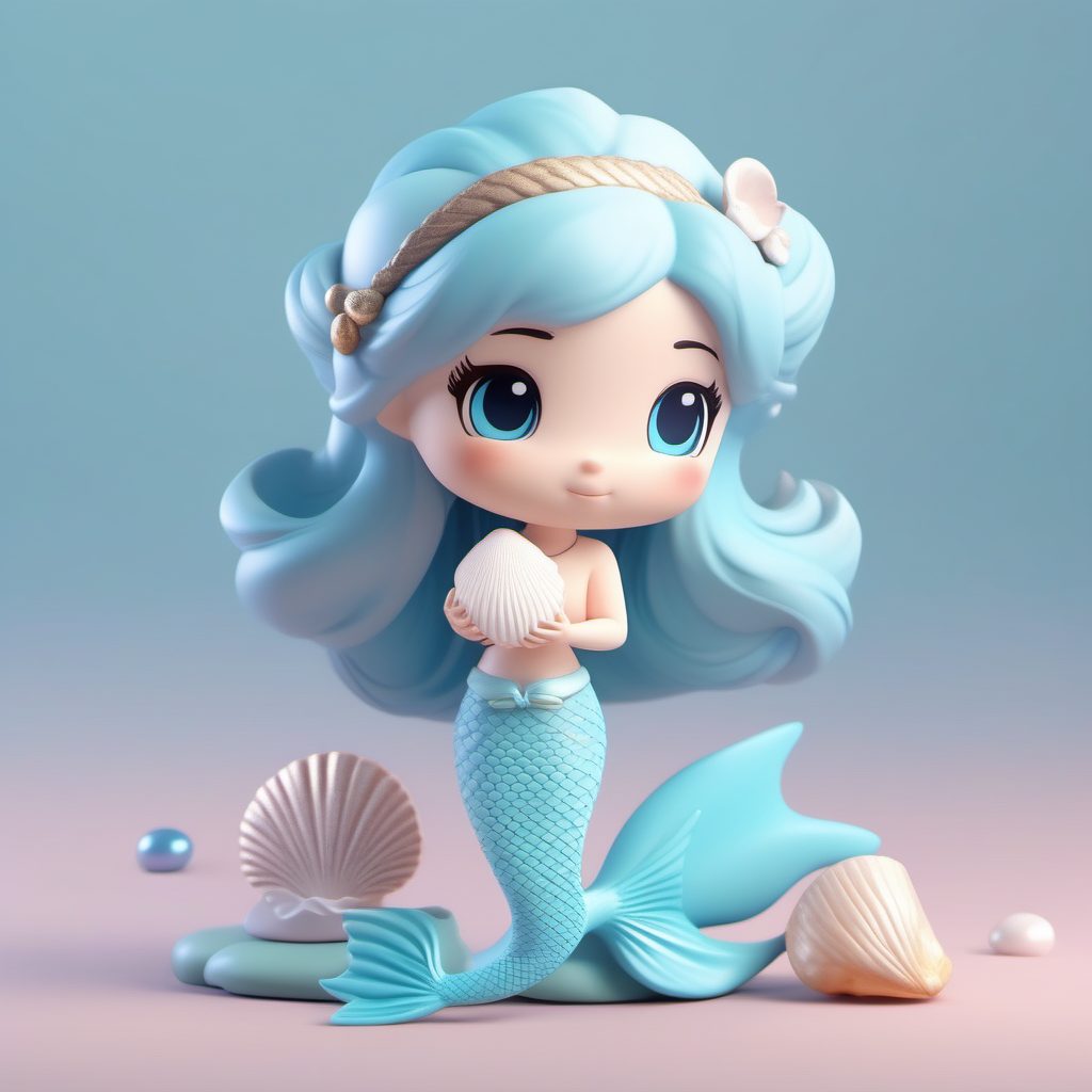 海洋主题Q版人鱼公主:超萌粘土手办3D全身渲染技巧解析