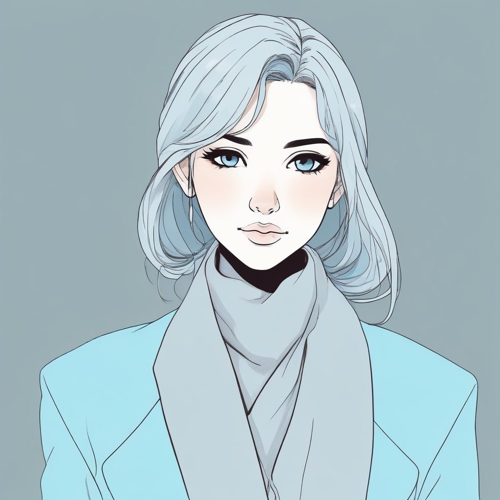 💫韩系简约风 | 廓形西装外套+围巾线稿插画,纯色背景全身图