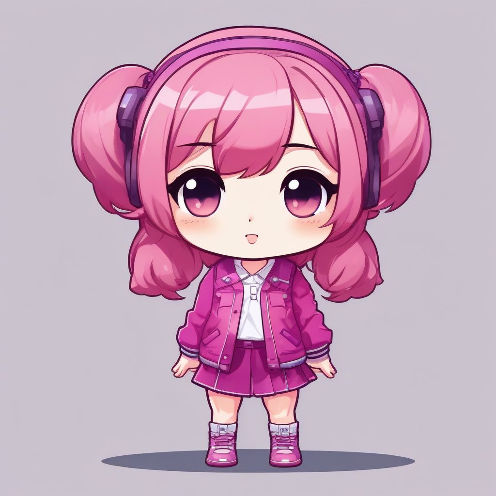 💖韩系K-pop Idol Chibi！舞台感动态姿势，纯玫红背景提示词