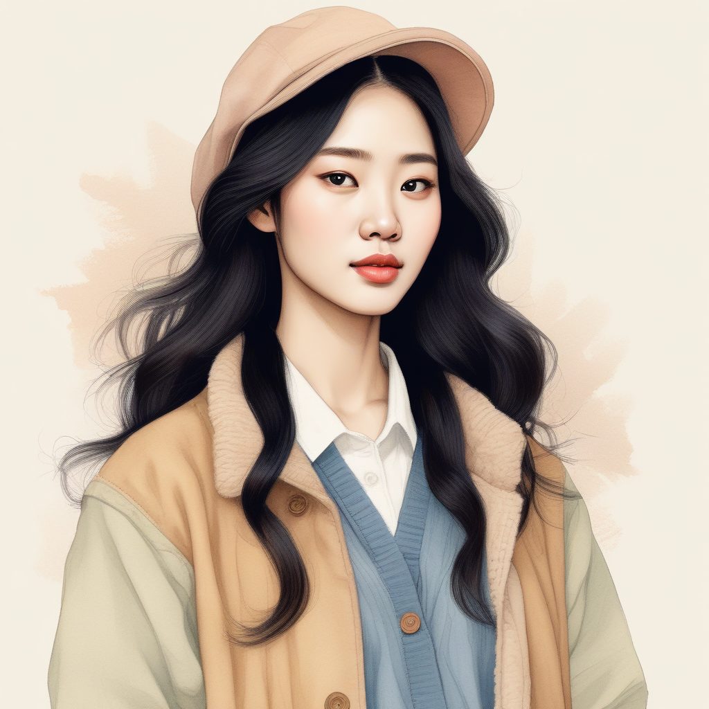 🇰🇷🔥韩系时尚少女头像生成！手绘风插画彩铅蜡笔风格 过年氛围感故事书式设计
