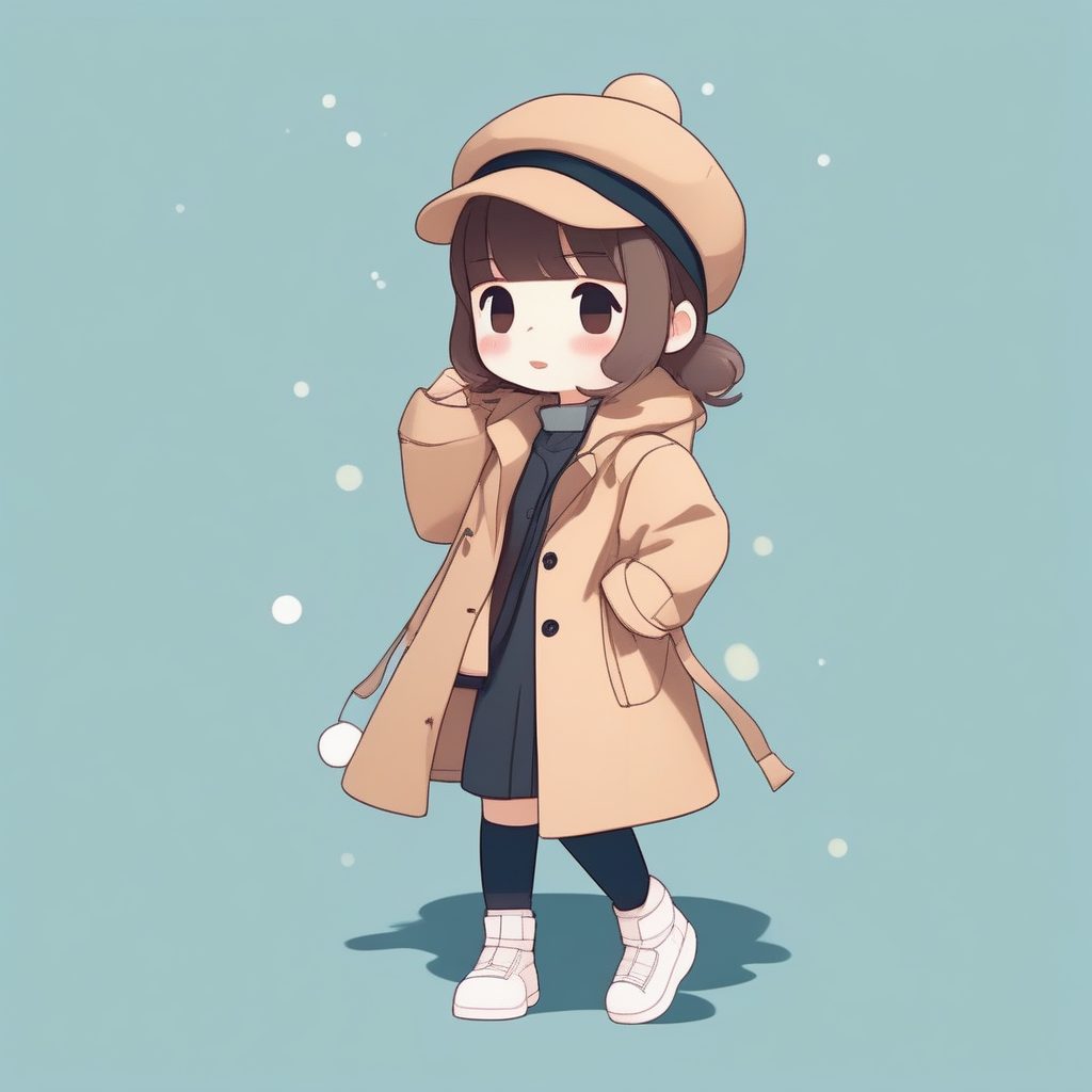 韩系Ulzzang冬季风衣Q版女孩:简约纯白背景生成秘诀