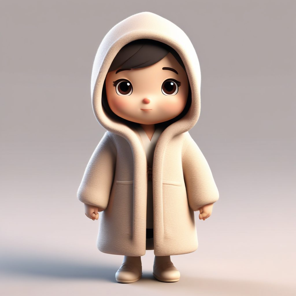 韩系温柔风Q版穿搭！3D羊羔绒大衣黏土人像C4D提示词