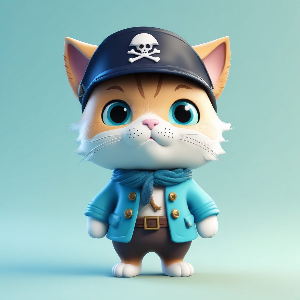 航海王主题！超萌Q版海盗猫全身像，潮玩黏土风提示词分享