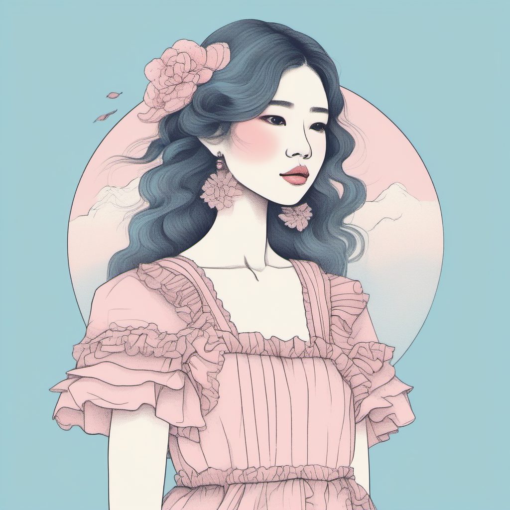 荷叶边设计:甜美公主风的粉蓝线稿与细节表现