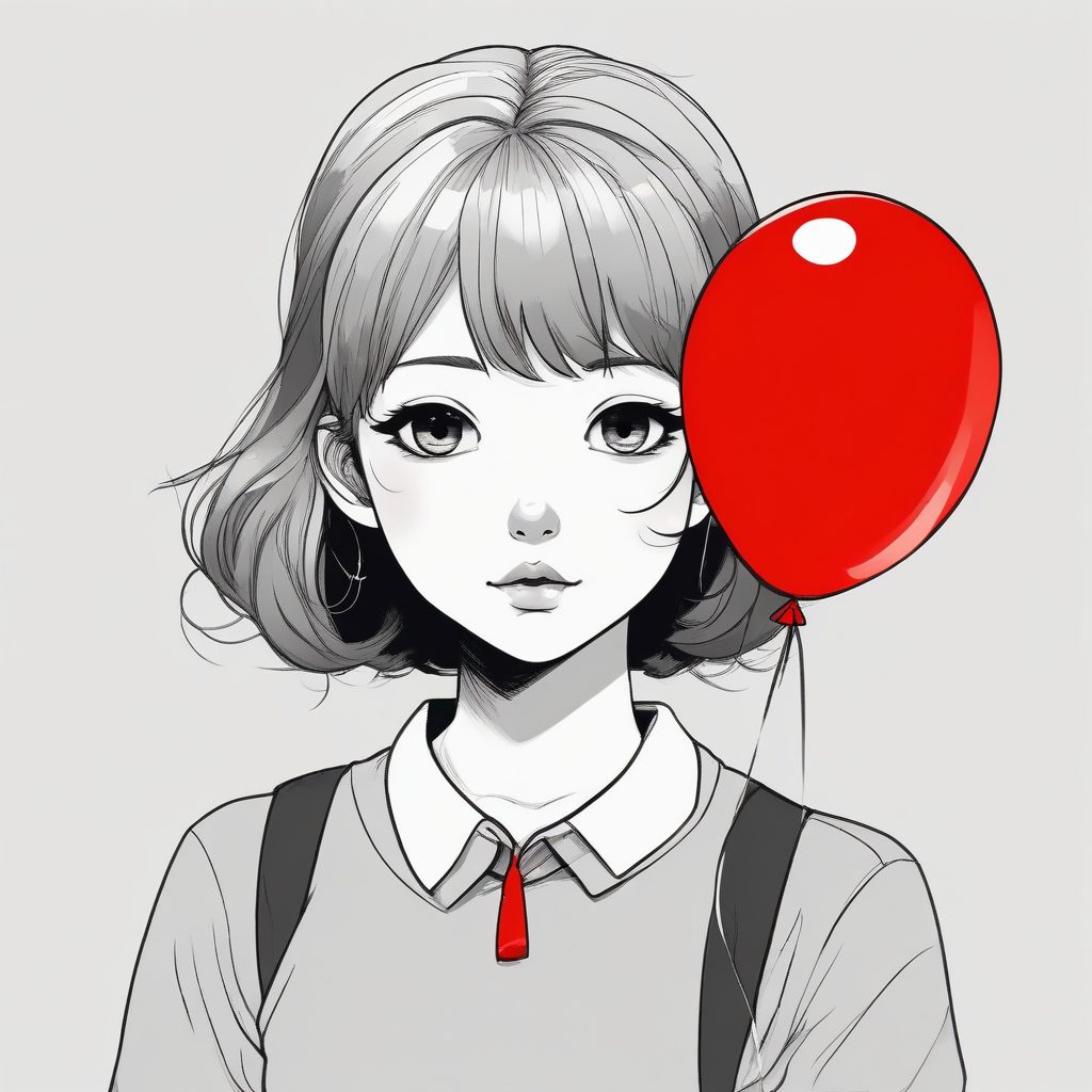 🎈黑白红冲击力:极简风少女手持气球,最具设计感的头像