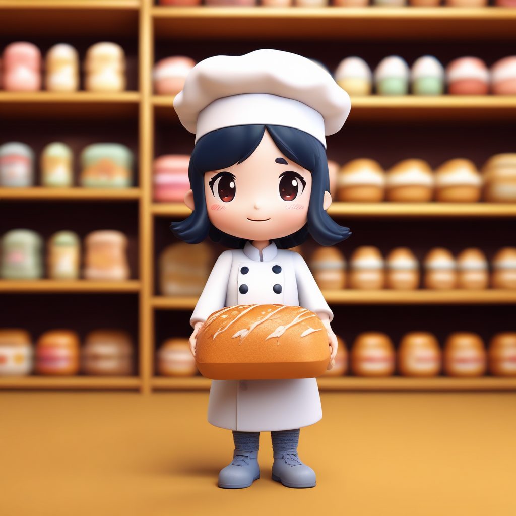 烘焙失败的Q版大厨：懊恼表情与烤焦面包的3D插画