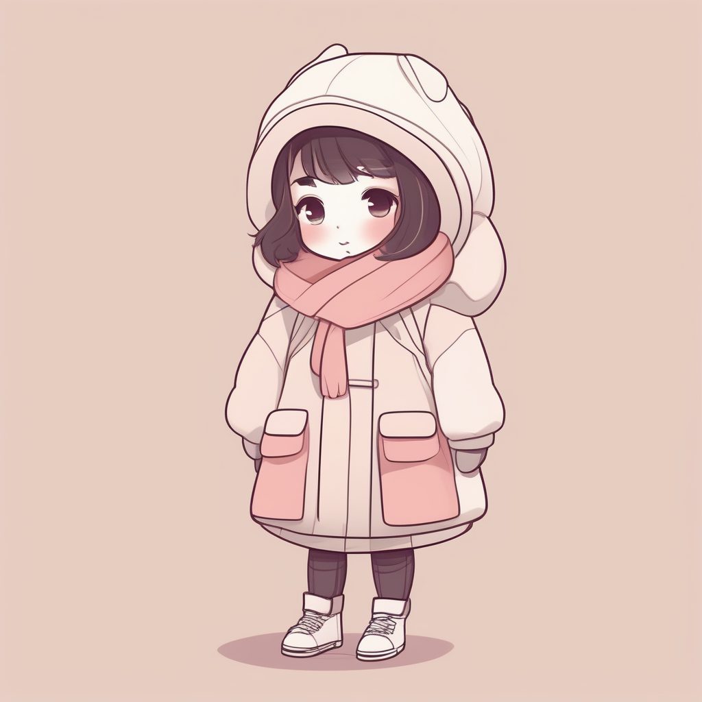 厚描边Q版女孩:极简主义纯色背景全身像AI绘画参数设置