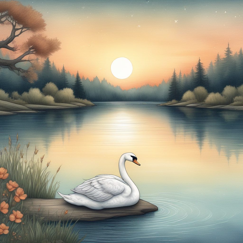 🦢湖畔的秘密！童话风插画：手捧烛光的天鹅少女