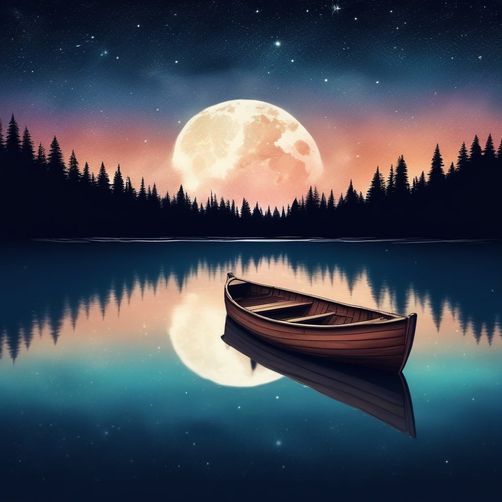 🛶湖畔星光!蜡笔风夜景插画,梦幻手机背景图