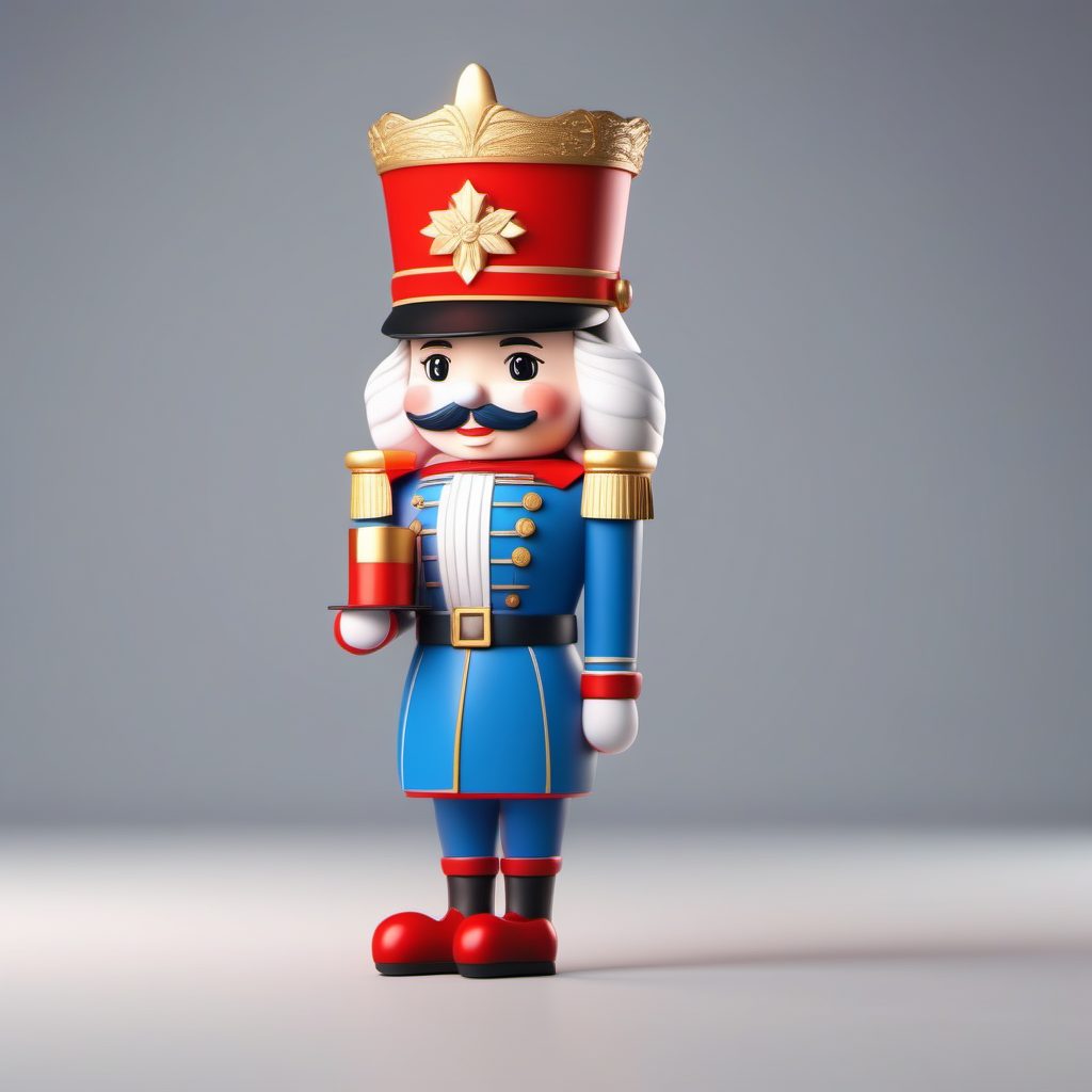 胡桃夹子主题Q版圣诞女孩：蓝红配色与八度渲染手办效果