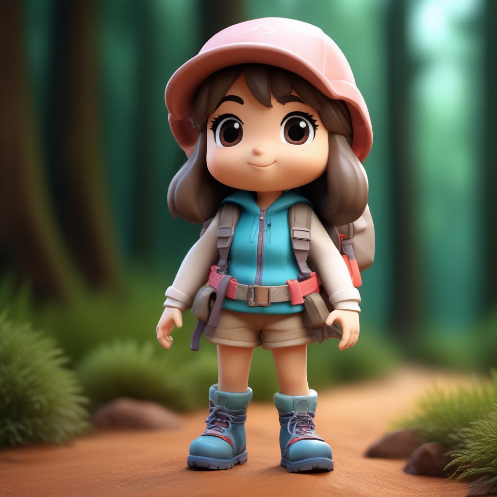 户外探险Q版：登山靴女孩的坚定表情和前进姿势