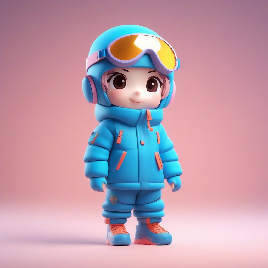 户外运动风Q版人物:冬季滑雪服3D全身像与动态表情优化