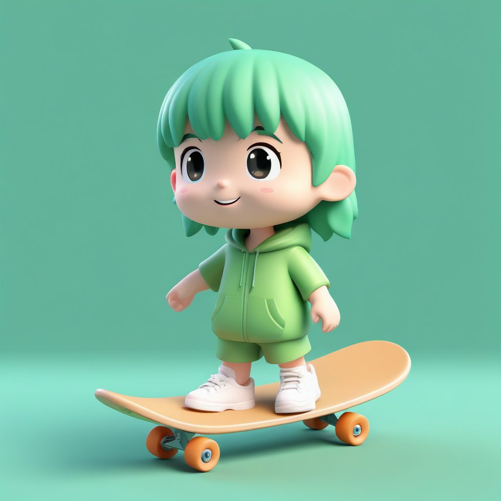 滑板女孩Q版手办！街头运动风，高细节C4D粘土模型