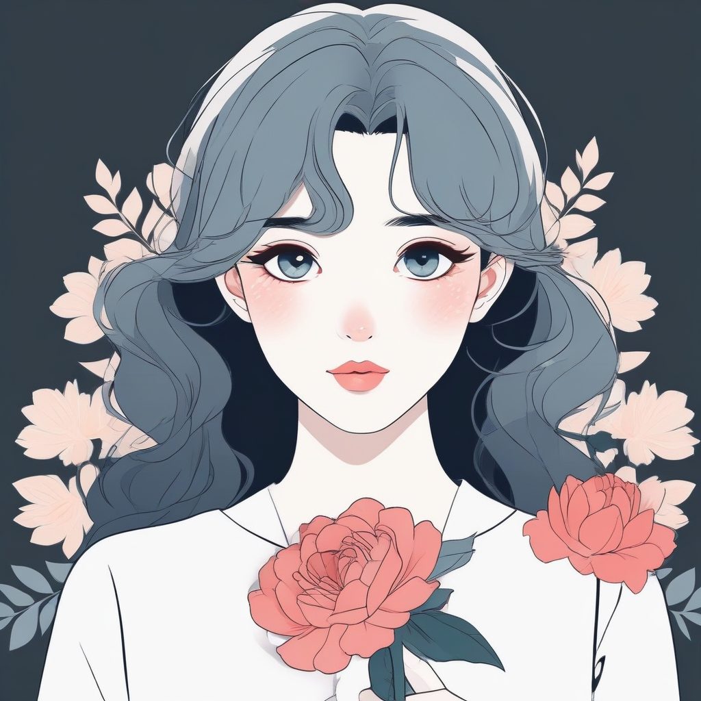 🌸花朵点缀极简头像！少女与单朵小花，治愈系纯色背景！