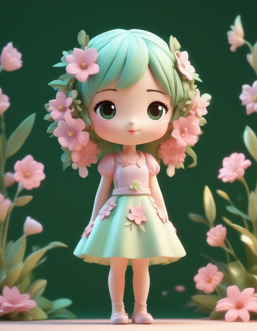 🌸花仙子Chibi | 抱着鲜花C4D全身像，春天主题壁纸素材
