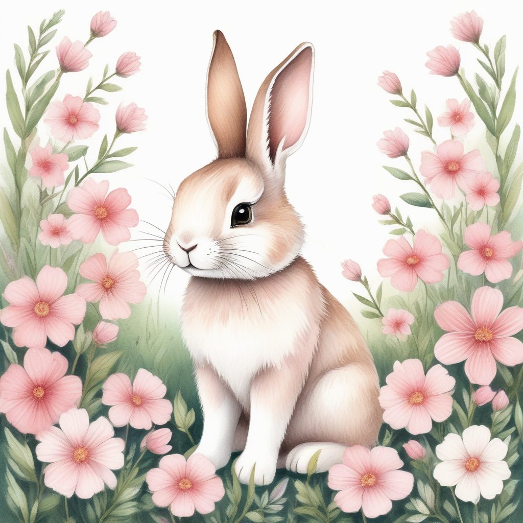 🌸花园里的兔子!粉彩色调手绘插画,萌化少女心头像!