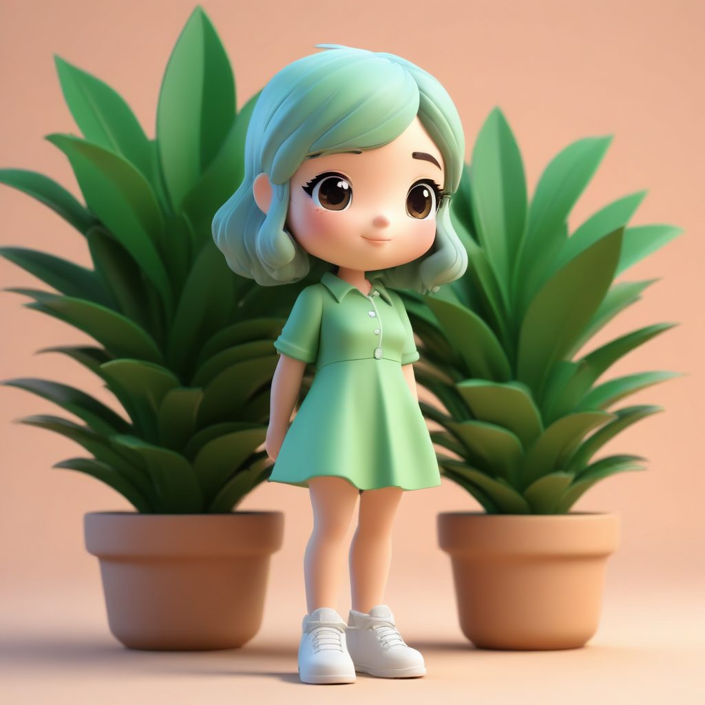 环保主题Q版：抱着绿植，呼吁可持续发展的可爱女孩