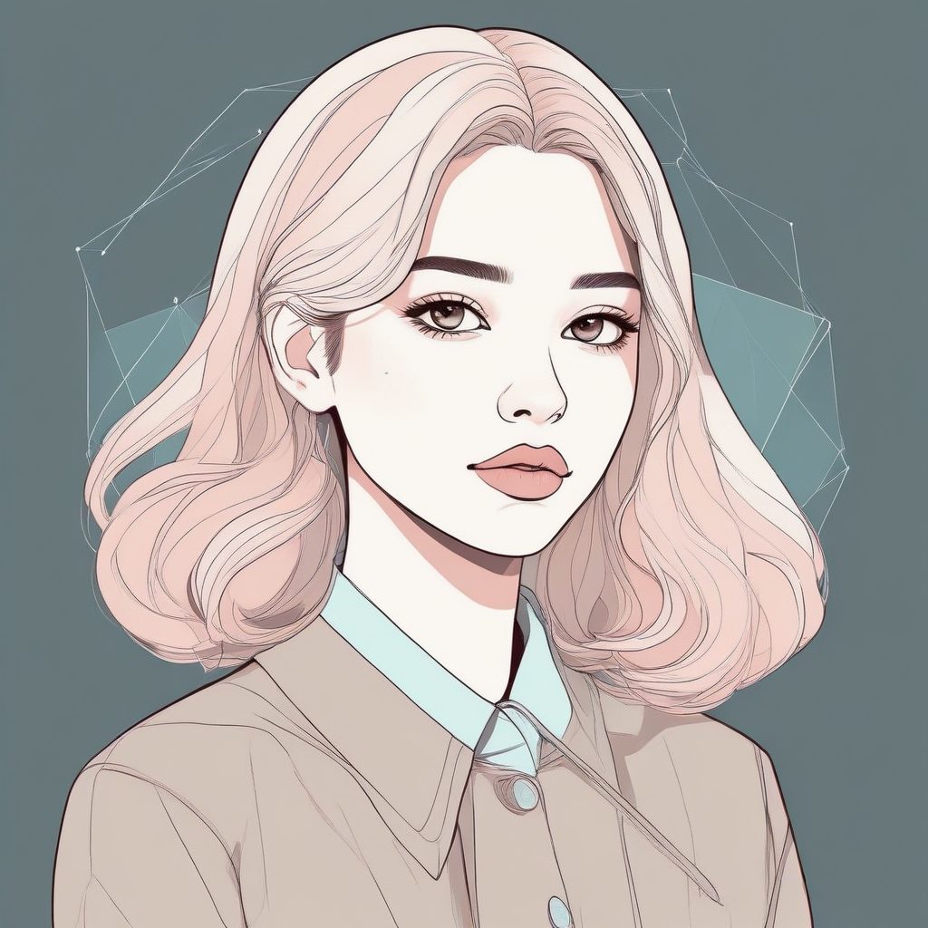 换头像必看！极简几何线条少女插画，配色克制的高级感