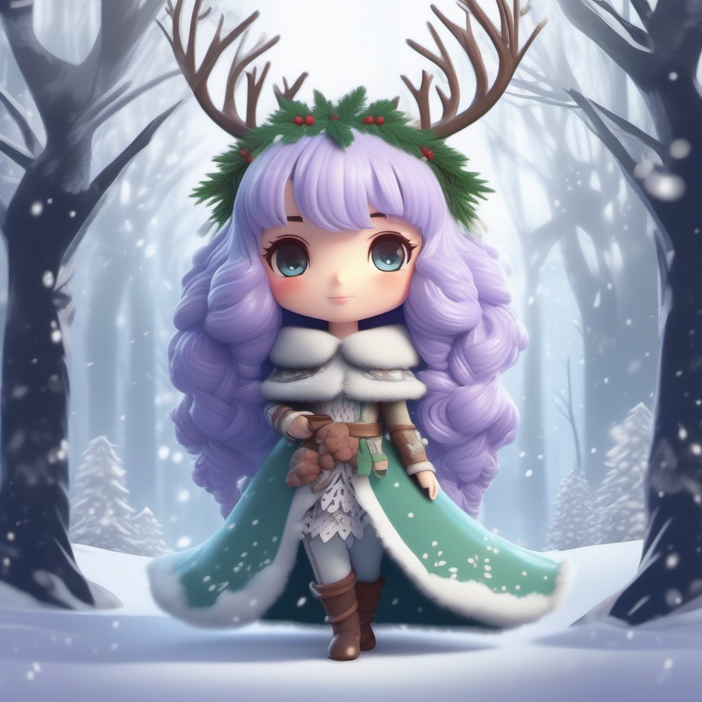 幻想风Q版冬日精灵：软光照单人角色设计与AI绘画提示词
