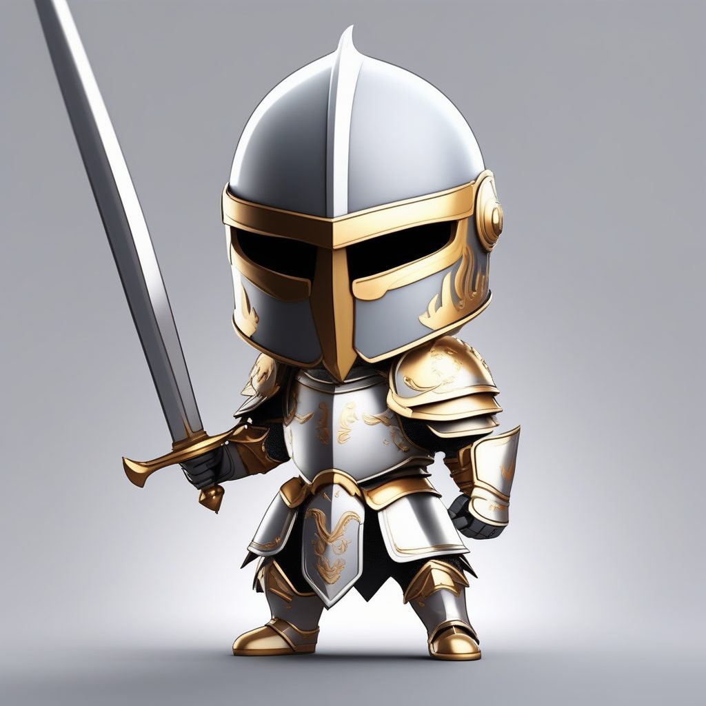 幻想骑士Q版：高细节盔甲的全身站姿AI绘图技巧与纯色背景搭配