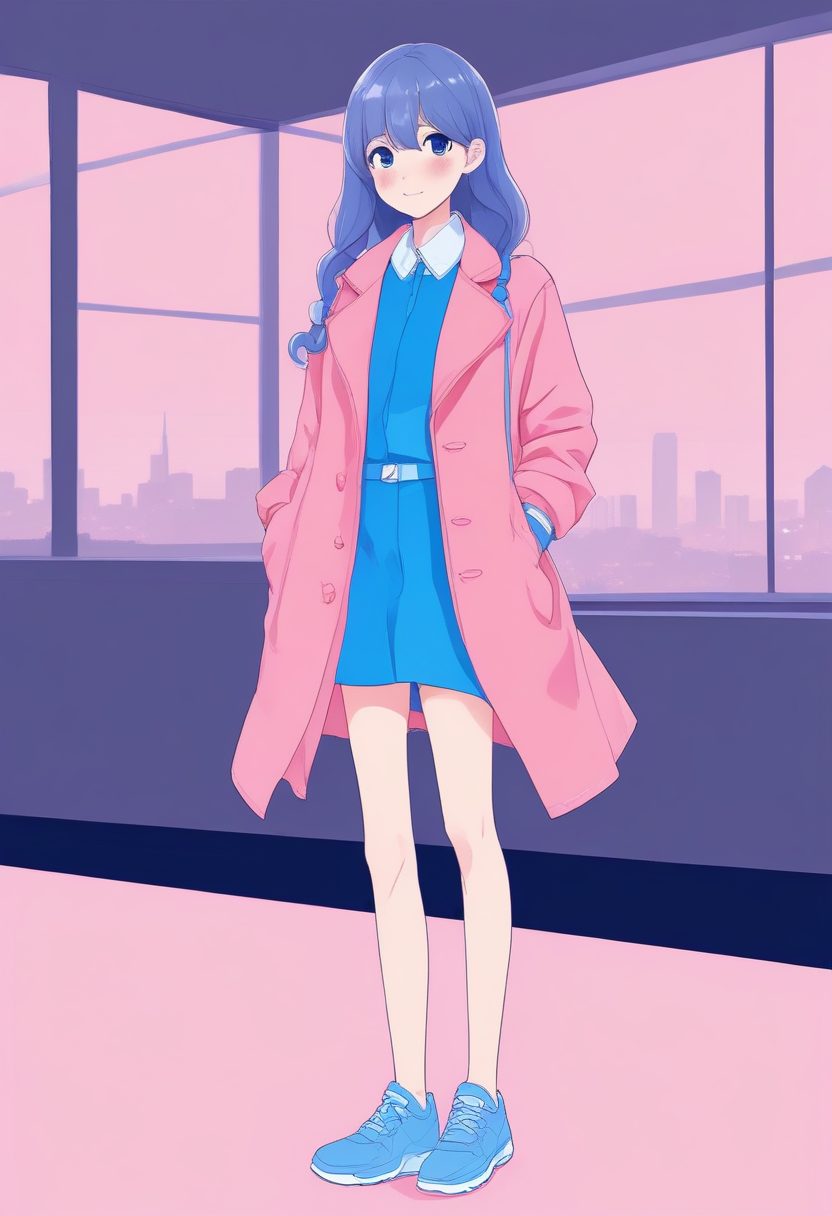 换装灵感：极简粉蓝系软萌穿搭少女全身像，Midjourney搭配师！