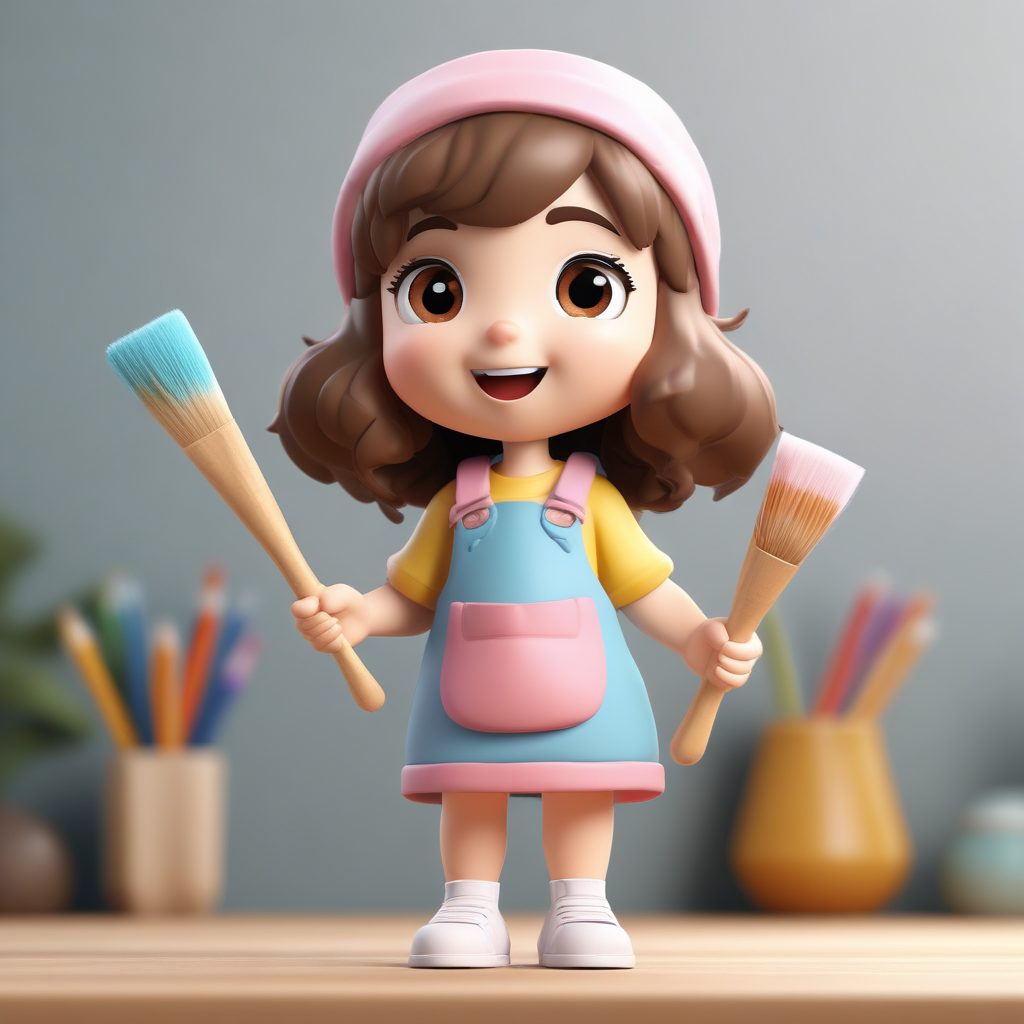 挥洒创意:Q版艺术家拿着画笔、灵感爆发的兴奋表情动作AI图