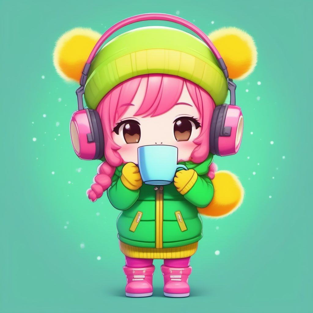 活泼可爱！Q版女孩戴耳罩喝热可可：AI绘画提示词与细节渲染