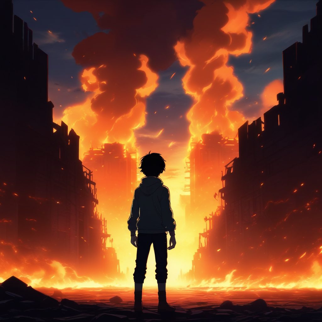 🔥火焰与少年!高饱和度动漫战斗场景,史诗级视觉冲击壁纸!