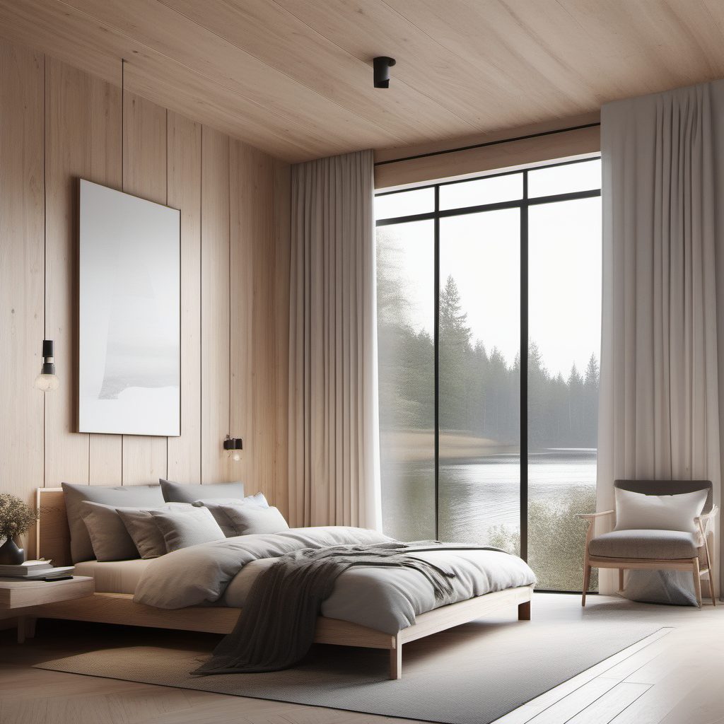 Hygge美学：AI提示词生成宁静的斯堪的纳维亚风卧室与湖景视野