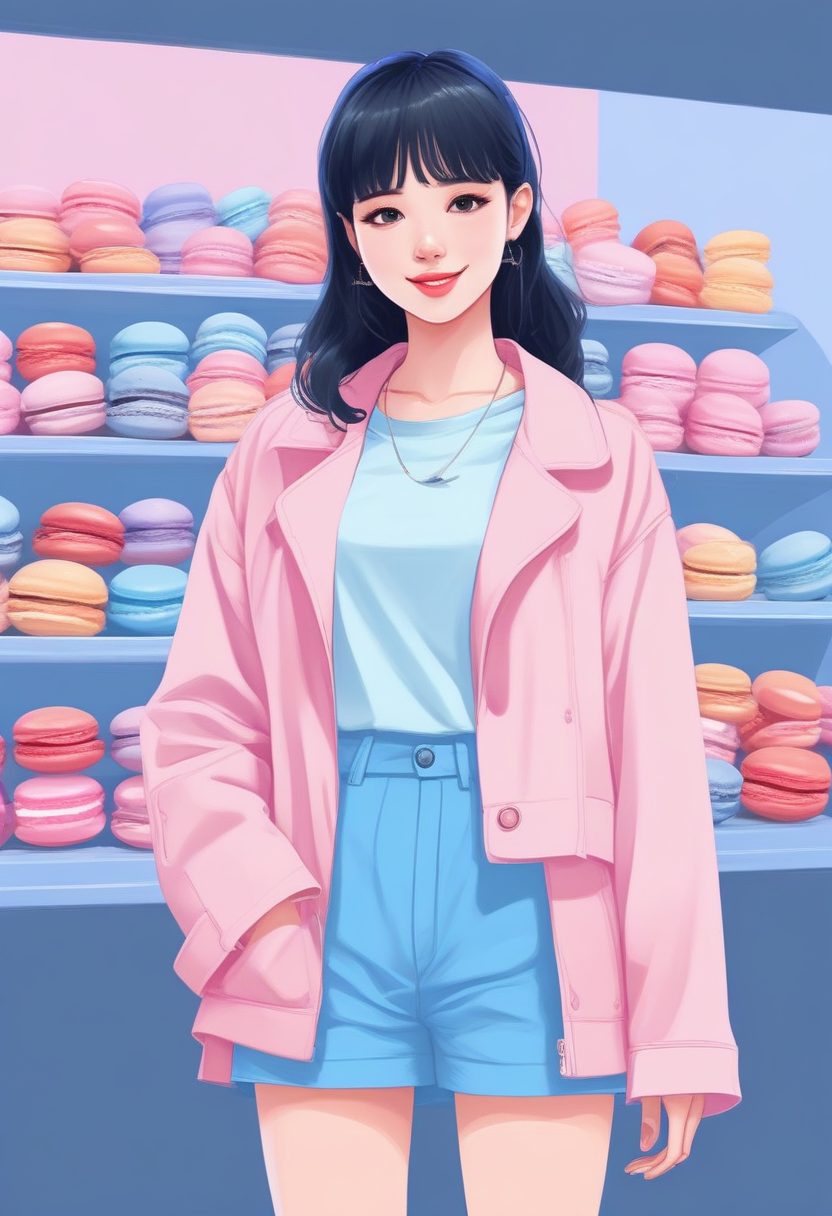 Ins风极简感：粉蓝时尚女孩全身像，低饱和度治愈系美图模板