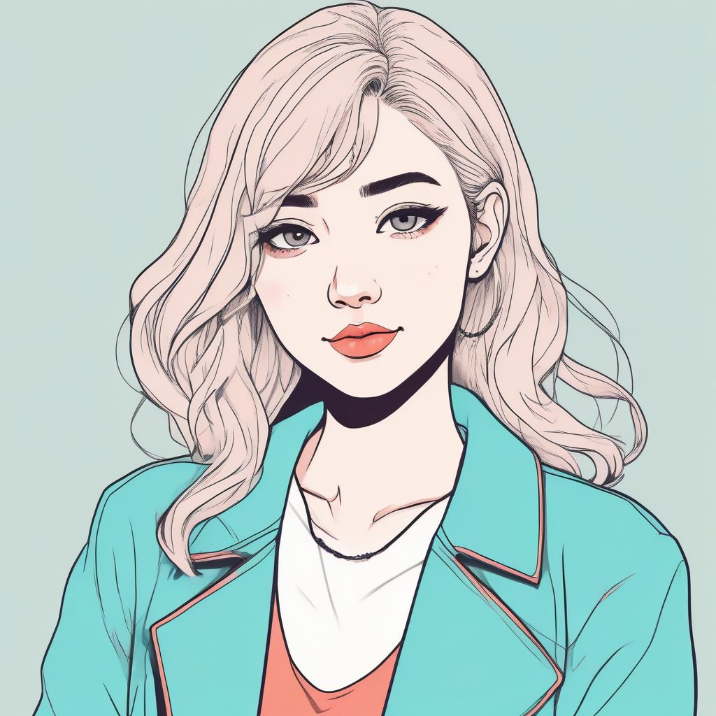 ins风极简头像：漫画风线稿插画，低饱和马卡龙配色少女