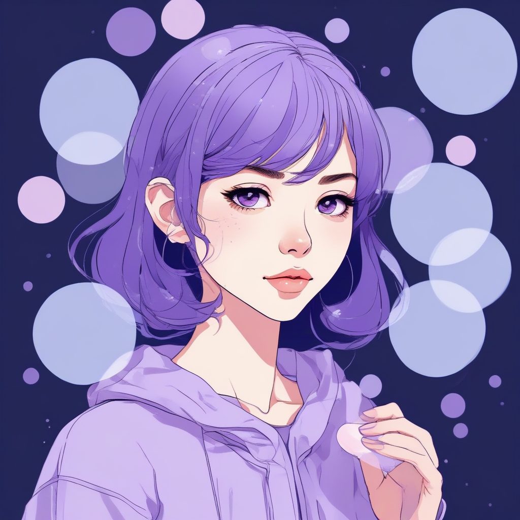 几何美学!简约动漫少女与圆形气泡,高饱和度冲击力头像