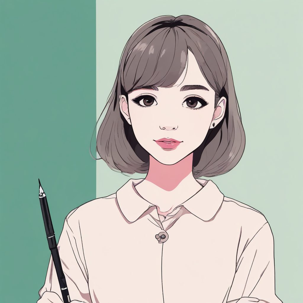 极简“安静自习室”头像：手持钢笔的二次元少女与纯色背景