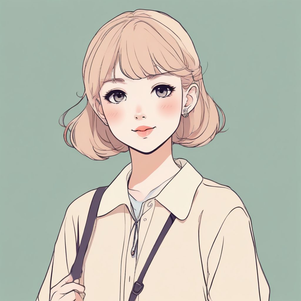 极简宠物控:手牵无形小狗的二次元少女头像与纯色背景AI生成