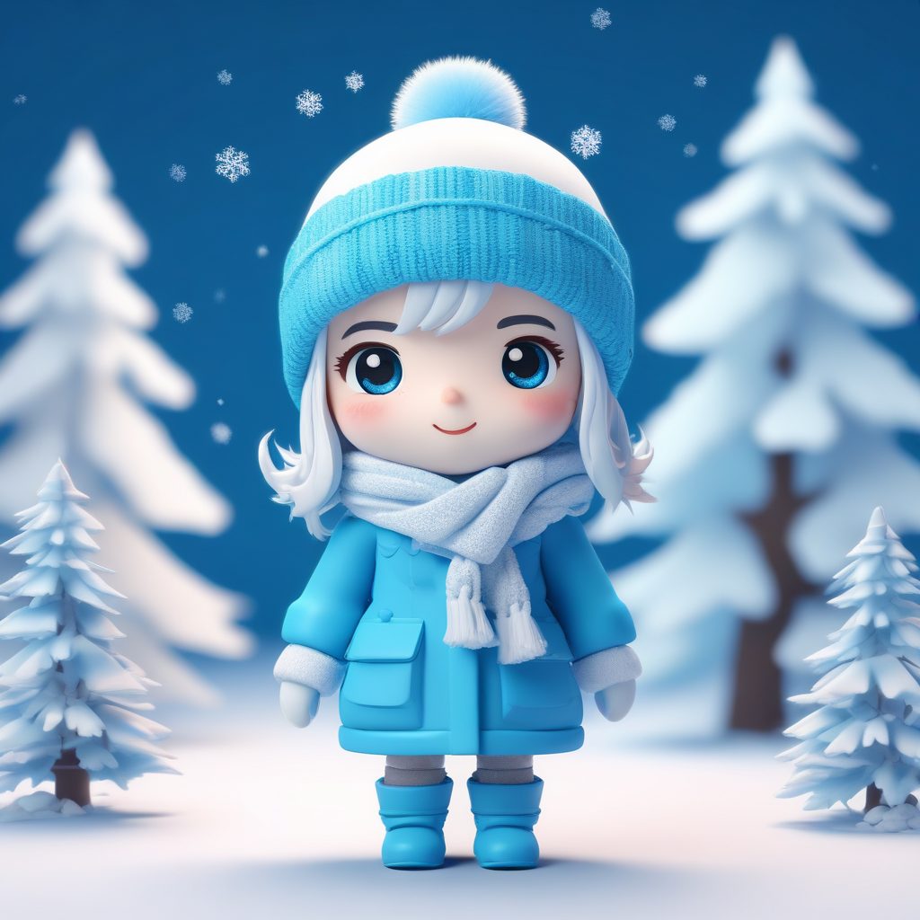 极简动漫风Q版圣诞盲盒:Ray Tracing下的雪人女孩全身照