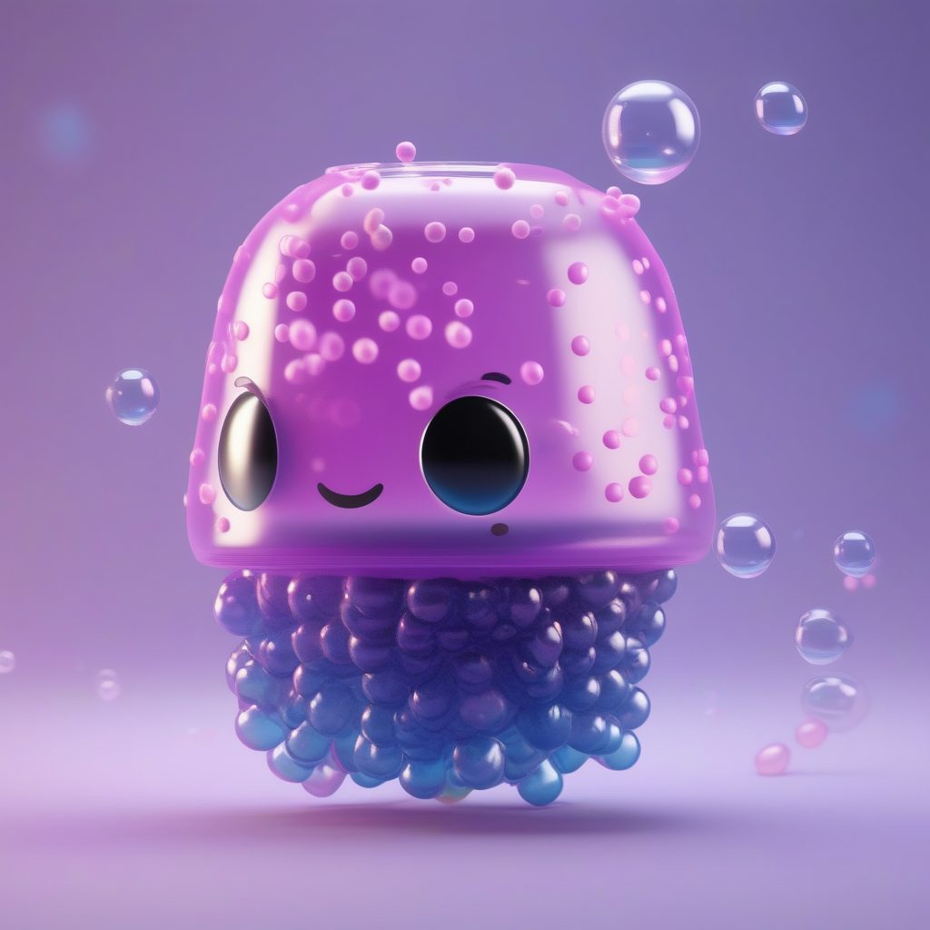 极简动漫风:Q版珍珠水母全身漂浮,使用光线追踪生成透明粘土质感