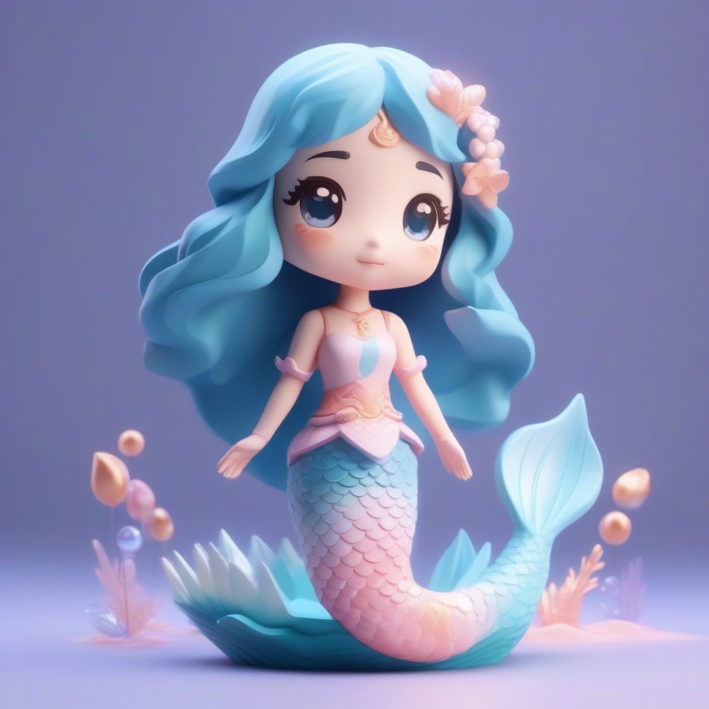 极简动漫风：如何生成卡哇伊Chibi人鱼的软光影3D全身站立图