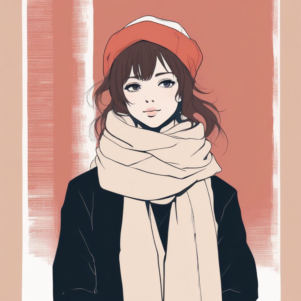 极简二次元“围巾少女”头像:冬日暖意与低饱和配色