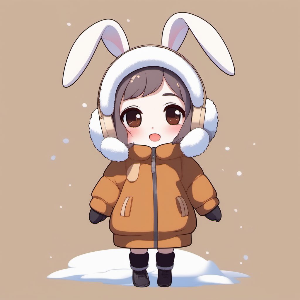 极简风AI绘画提示词:8K高清冬日毛绒耳罩兔女郎全身图