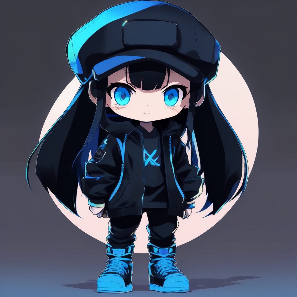 极简风Q版潮酷女孩全身站姿：AI绘画生成赛博朋克穿搭技巧