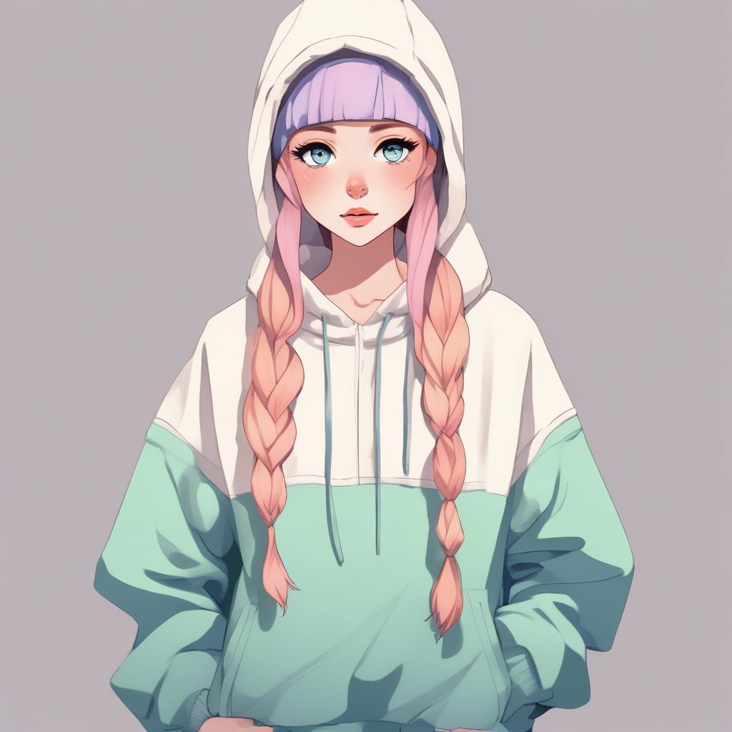 极简风Q版街头潮酷女孩:纯色背景全身像AI绘画提示词分享