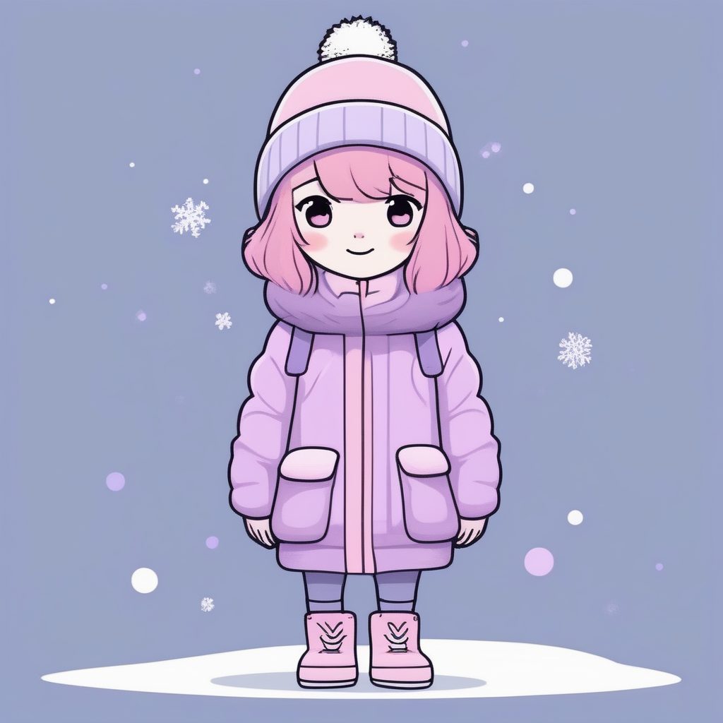 极简风Q版毛线帽穿搭：纯色背景下冬季潮流女孩AI提示词