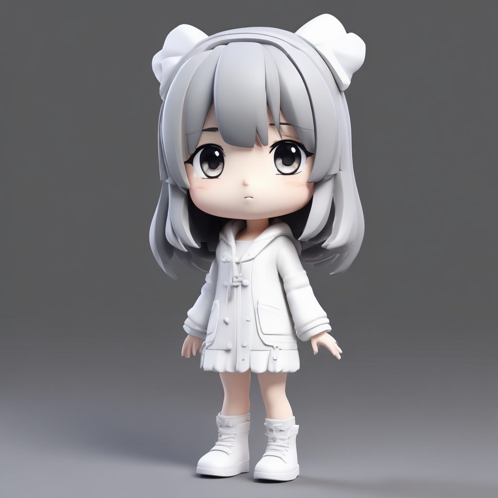 ⚫️极简高级感！黑白配色黏土Q版少女，纯灰色背景绝了！