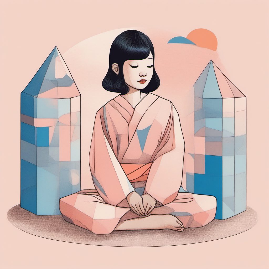 极简构图技巧:AI生成坐在几何方块上的粉蓝系日系女孩