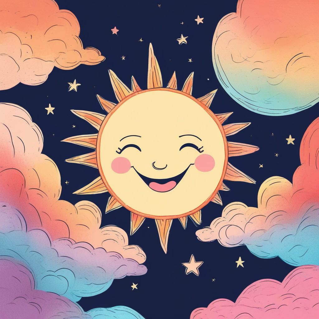 极简可爱｜微笑的太阳与月亮，蜡笔画风头像