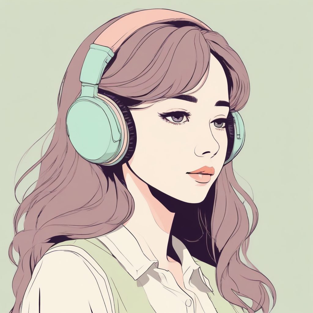 极简Lo-fi风头像：闭眼听音乐的二次元少女与纯色背景AI指令