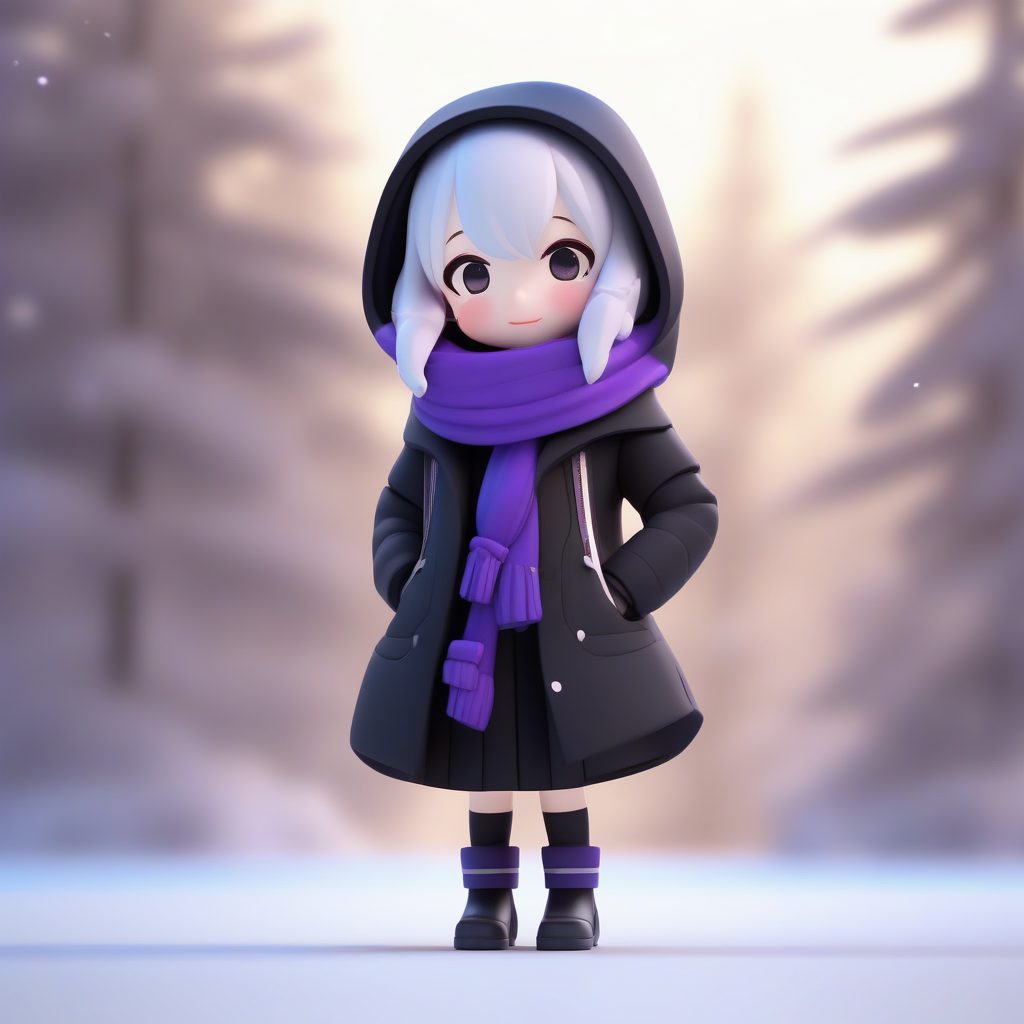 极简盲盒设计：高冷暗黑系Q版女孩冬日装扮全身图