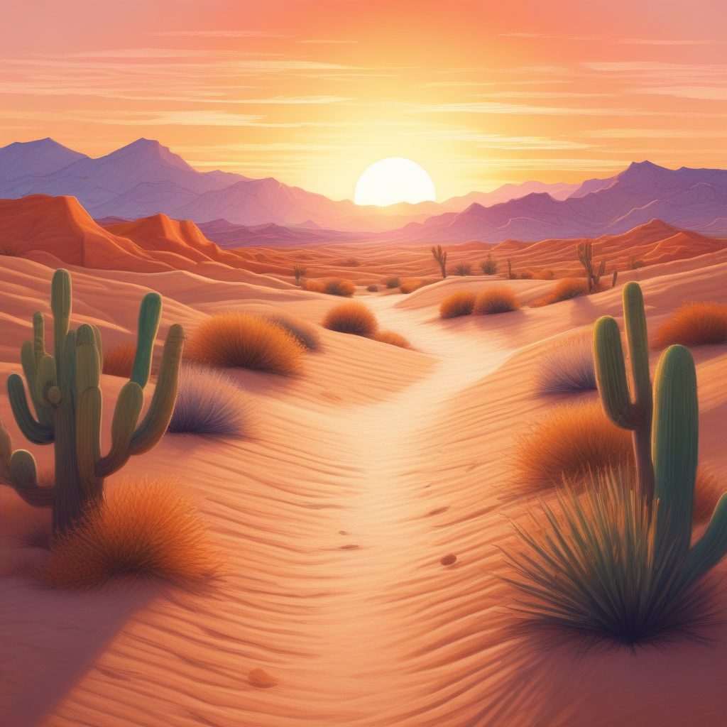 极简美学|沙漠日落,彩铅风格几何插画壁纸