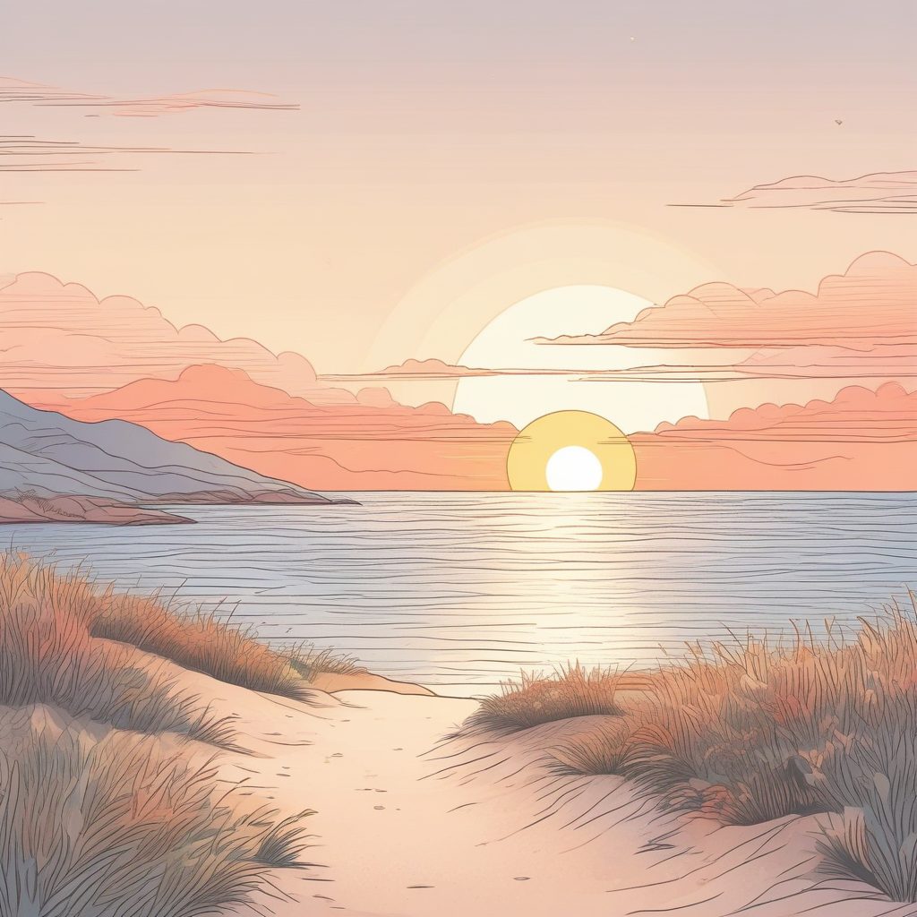 极简日出海边线条画：唯美光影，手机锁屏壁纸必备